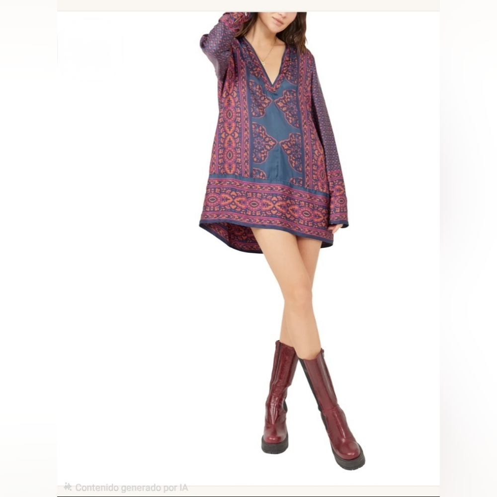 Free People Meadow Mod Mini Dress in Navy and Orange NWT Size XS